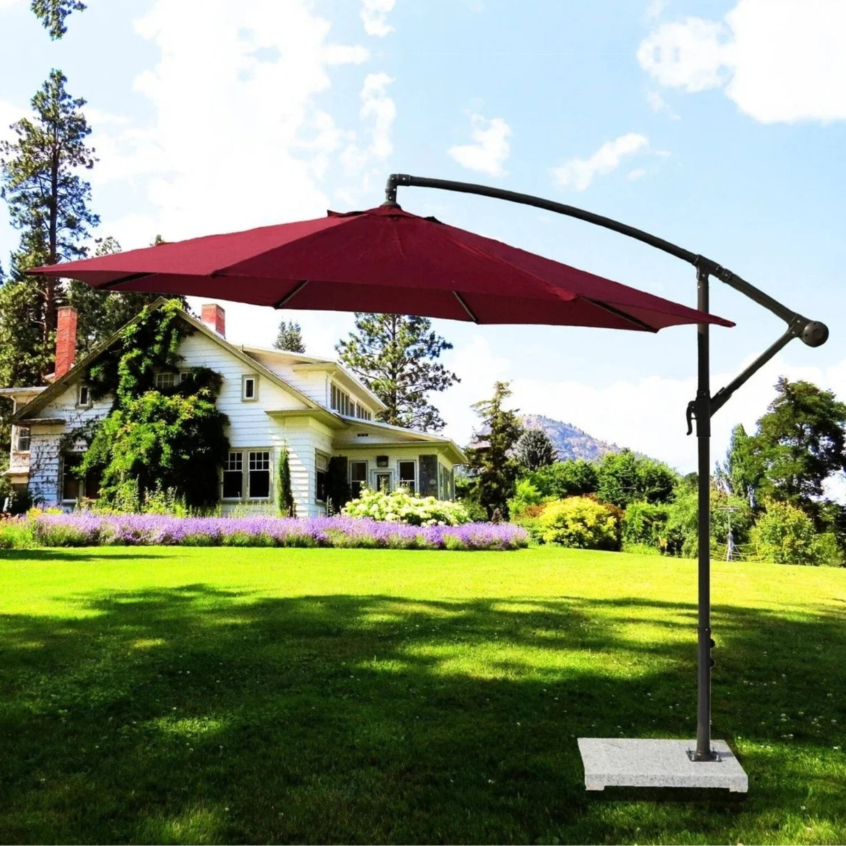 9 Ft Outdoor Offset Cantilever Patio Umbrella with Marble Base