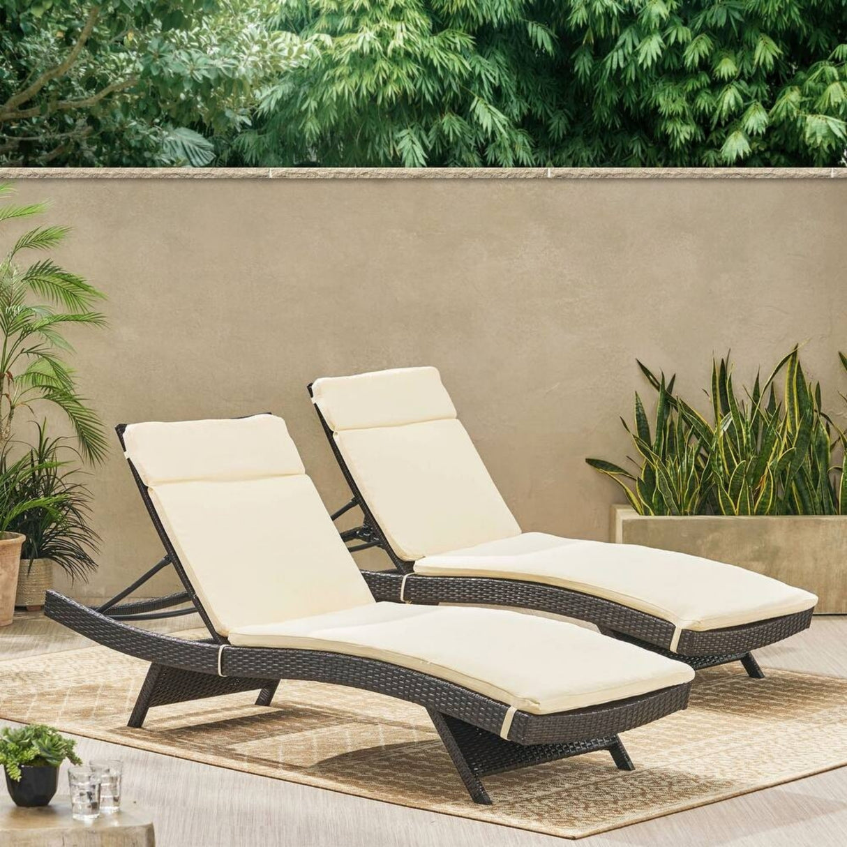 All-Weather Rattan Wicker Outdoor Chaise Lounge Chair Set of 2