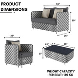 4 Piece Outdoor Rope Sofa Set with Glass Top Coffee Table (Light Grey & Dark Grey)