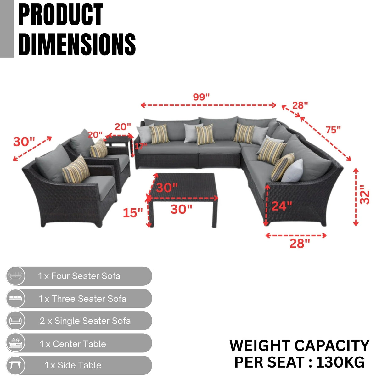 All Weather Outdoor Wicker Garden L-Shape Sectional Conversation Set