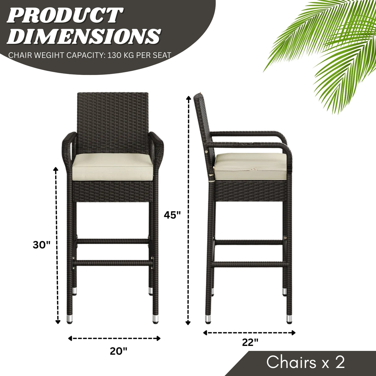 Outdoor Rattan Wicker 2-Piece Bar Chairs
