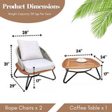 Outdoor Rope 3-Piece Patio Set With Wooden Top Table