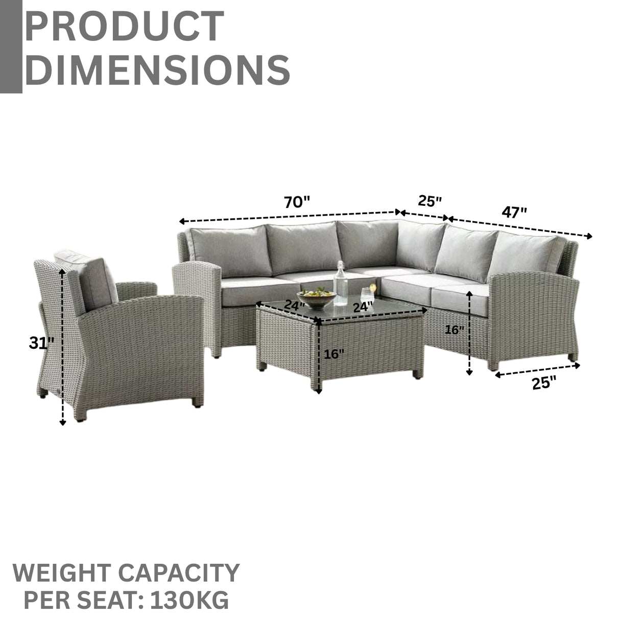 L-Shape Outdoor Wicker Sofa Set