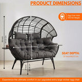 Outdoor Wicker Double Seater Egg Chair with Dual Cup Holders (Black & Dark Grey)