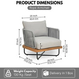Outdoor Rope Sofa with Wooden Base (Grey)