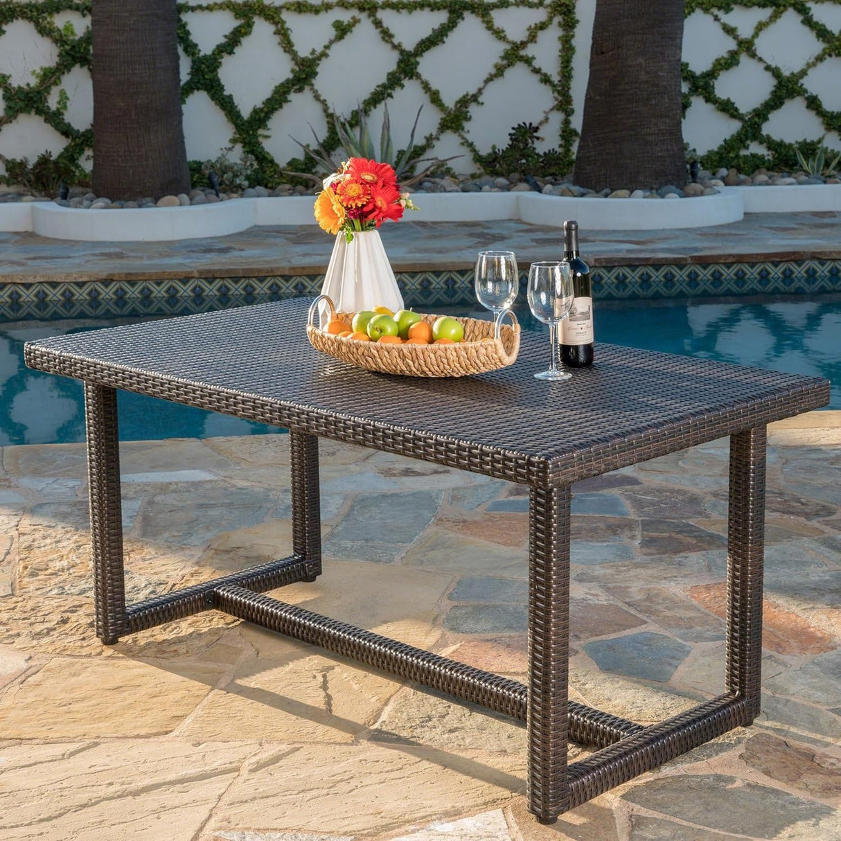 Outdoor Rattan Wicker Patio Table (Dark Brown)