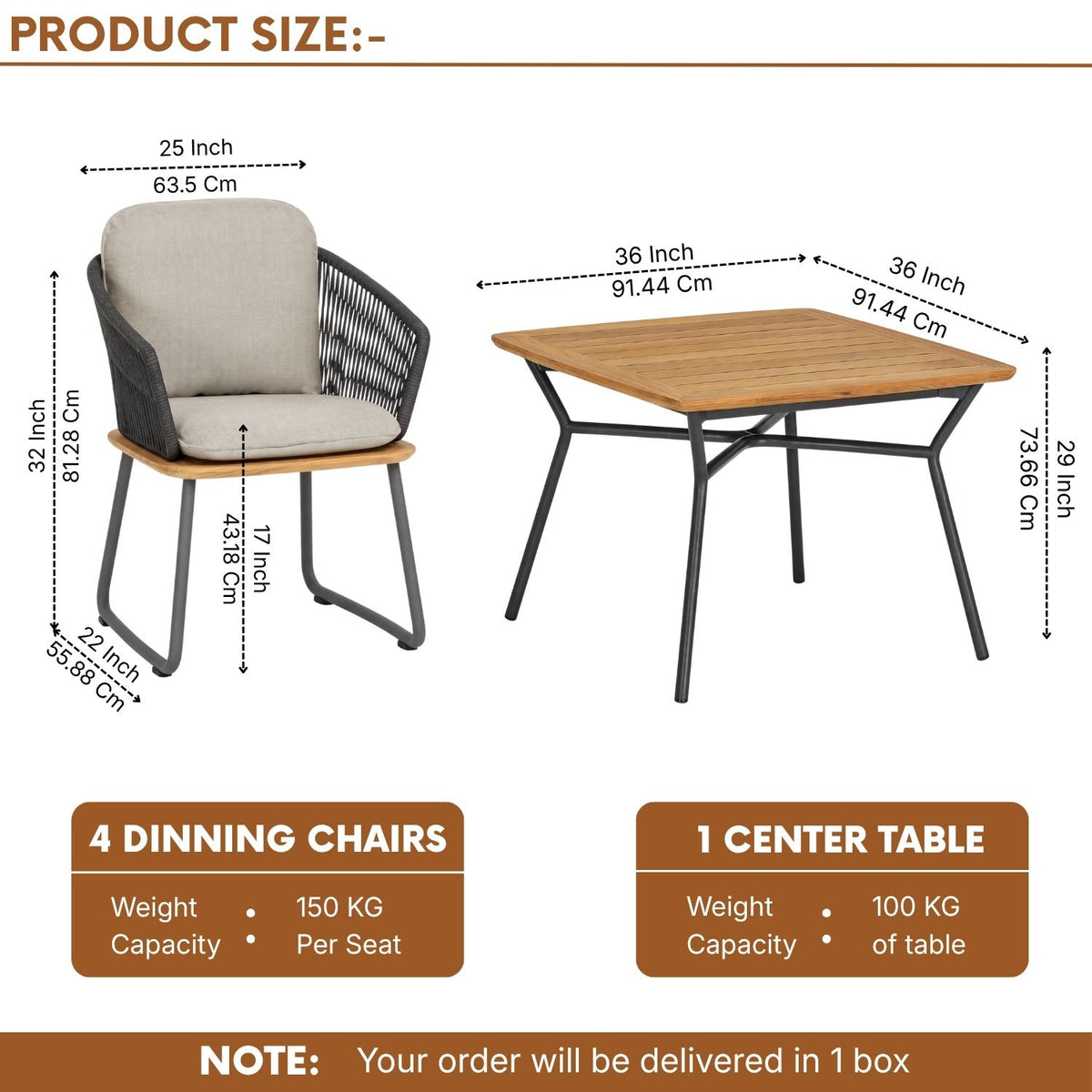 5-Piece Outdoor Patio Dining Set With Wooden Tabletop