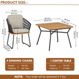 5-Piece Outdoor Patio Dining Set With Wooden Tabletop