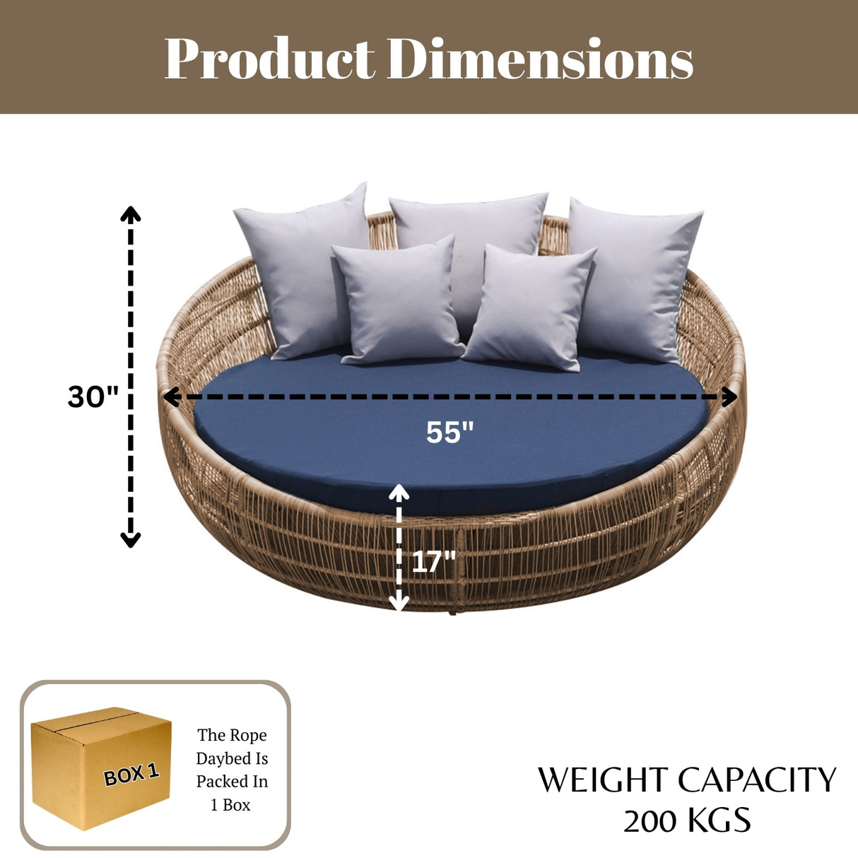 Outdoor Round Beige Rope Daybed Sofa