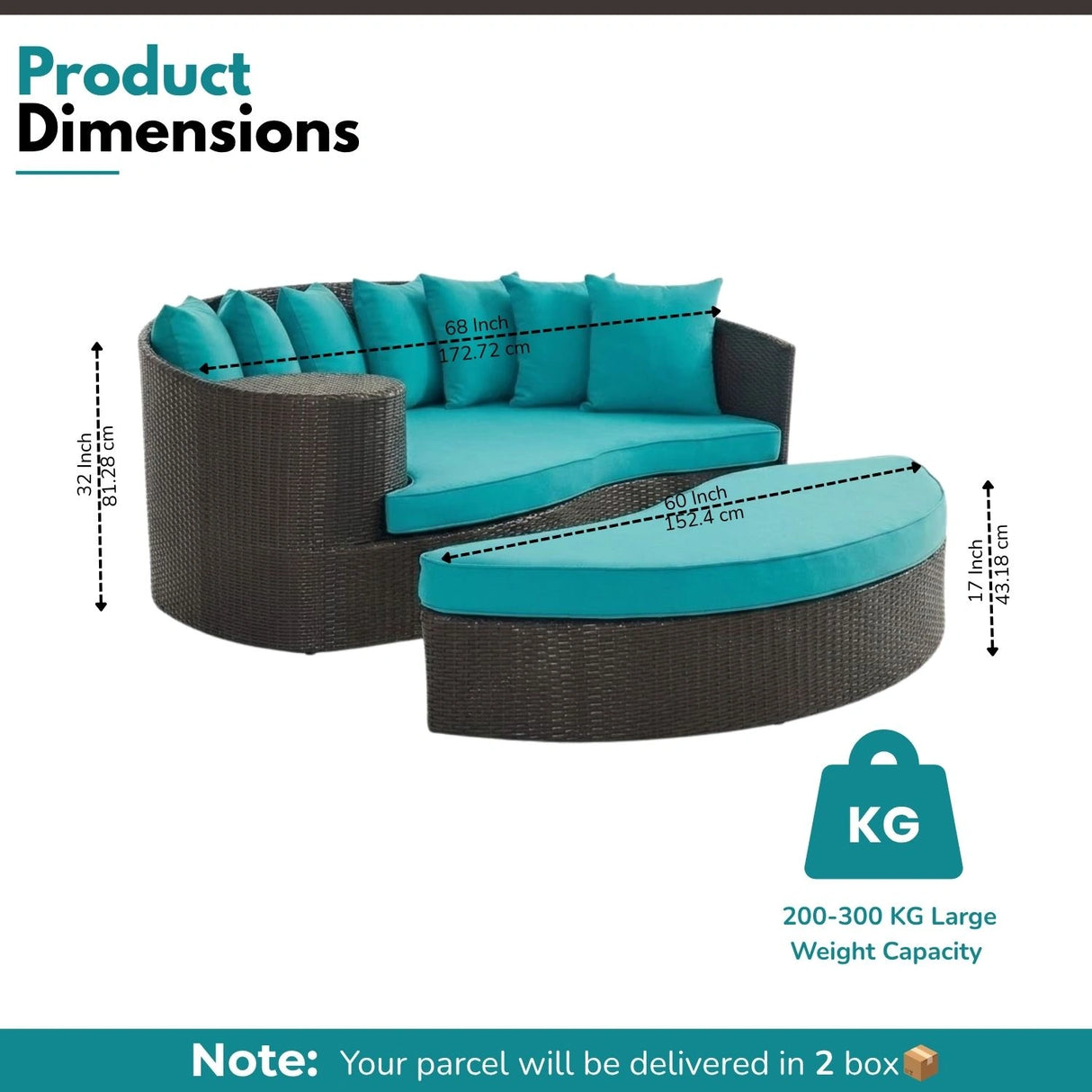 Outdoor Rattan Wicker Daybed (Dark Brown & Turquoise Blue)