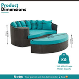 Outdoor Rattan Wicker Daybed (Dark Brown & Turquoise Blue)