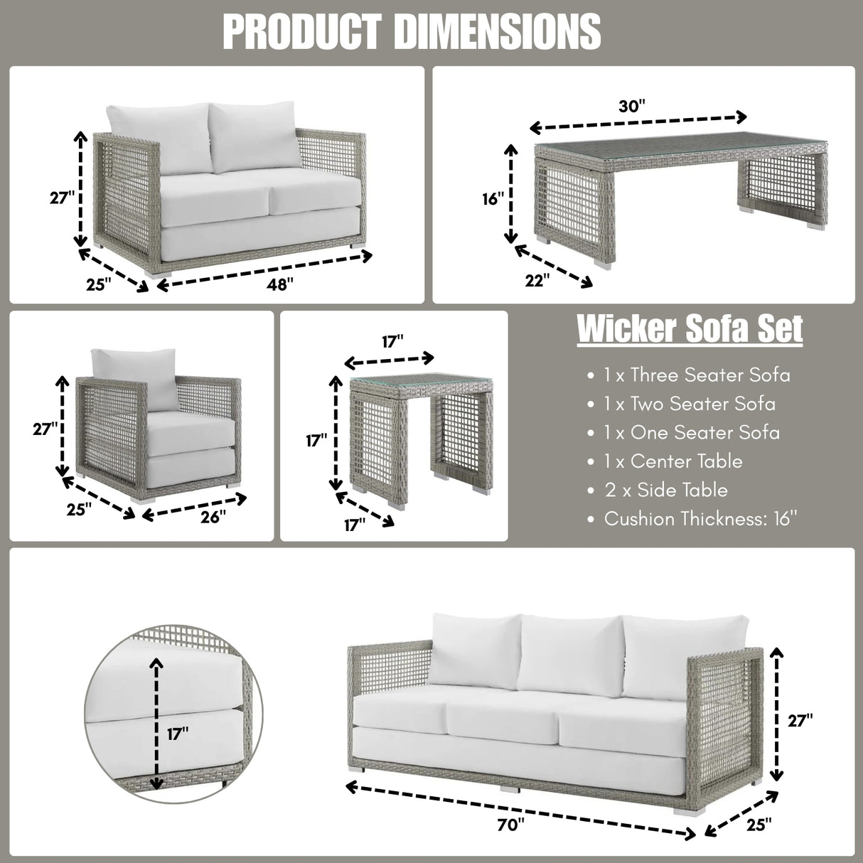 Outdoor Wicker Woven 6 Pieces Sectional Patio Furniture Set