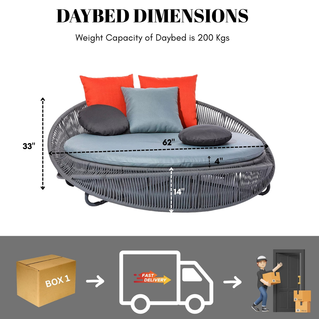 Outdoor Rope Round Patio Daybed Sofa