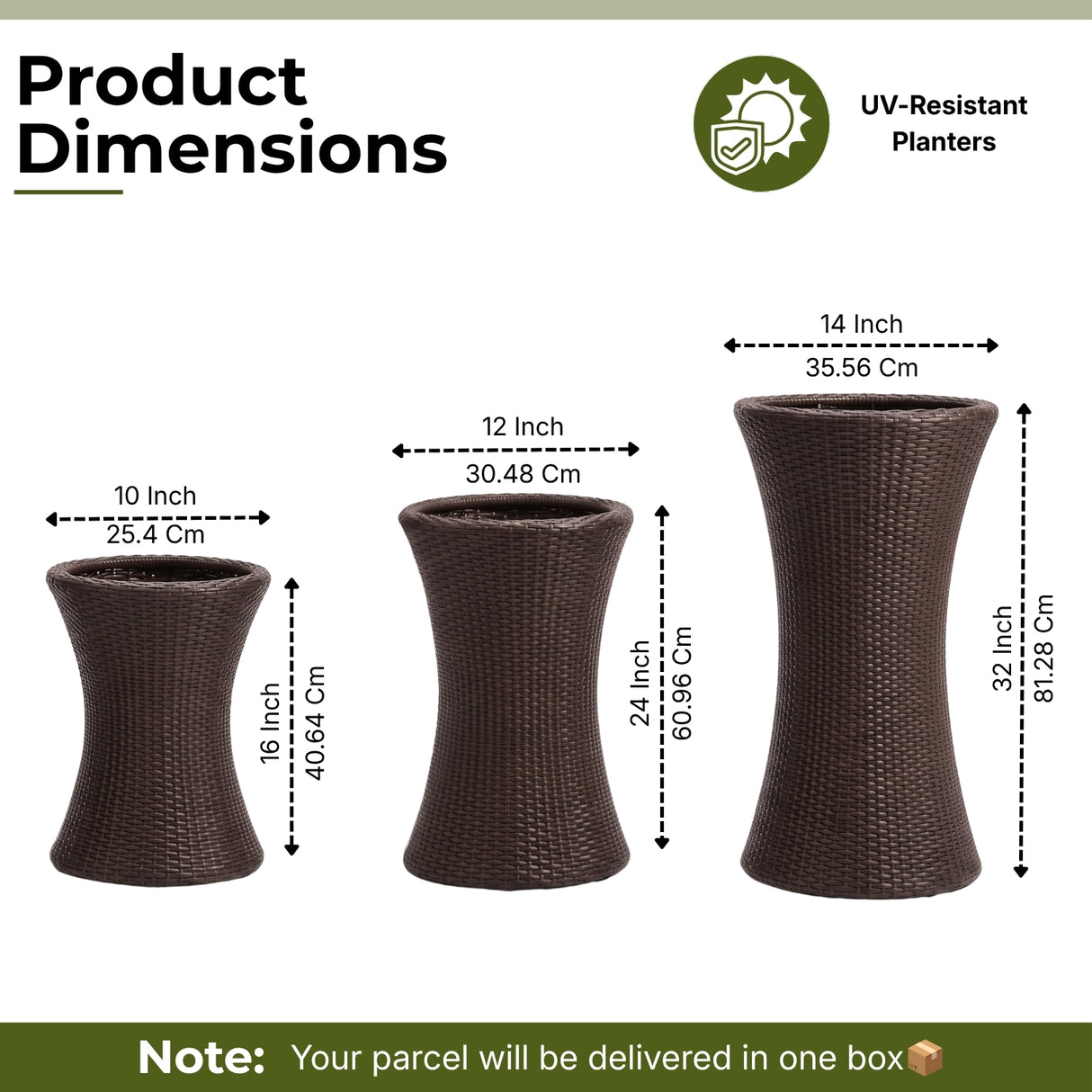Outdoor Hourglass Design Set of 3 Wicker Planters (Dark Brown)