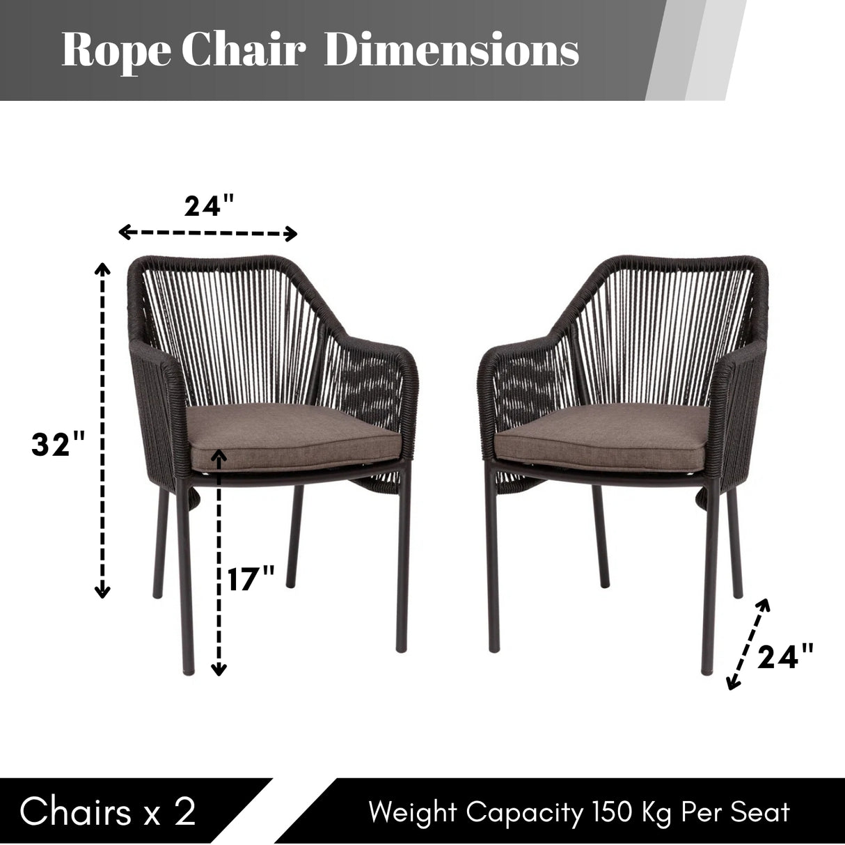2-Piece Outdoor Rope Patio Dining Chairs