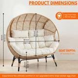 Outdoor Rattan Wicker Double Seater Egg Chair (Beige & Cream)