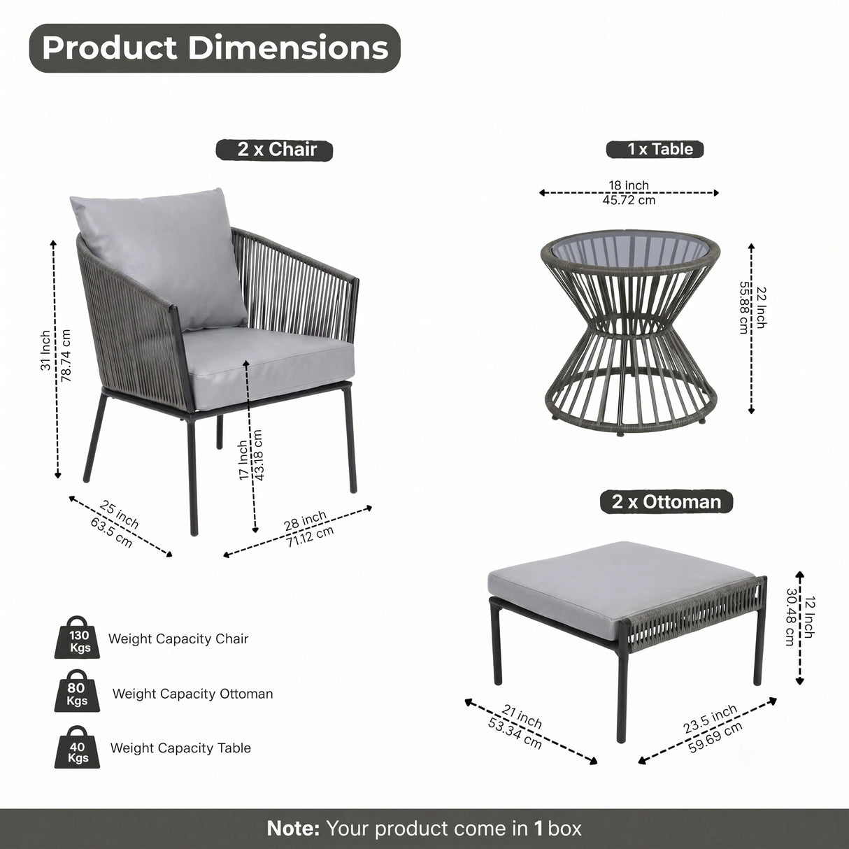 Outdoor 5 Piece Rope Patio Sofa Set (Grey)