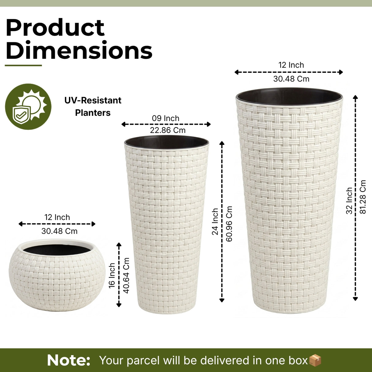 Outdoor Handwoven Rattan Wicker Planter Set of 3 (White)