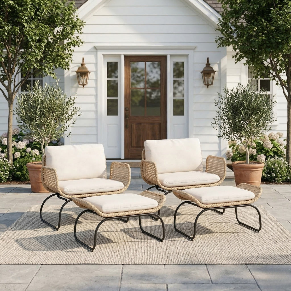 Outdoor Wicker 4-Piece Patio Set With Footrest