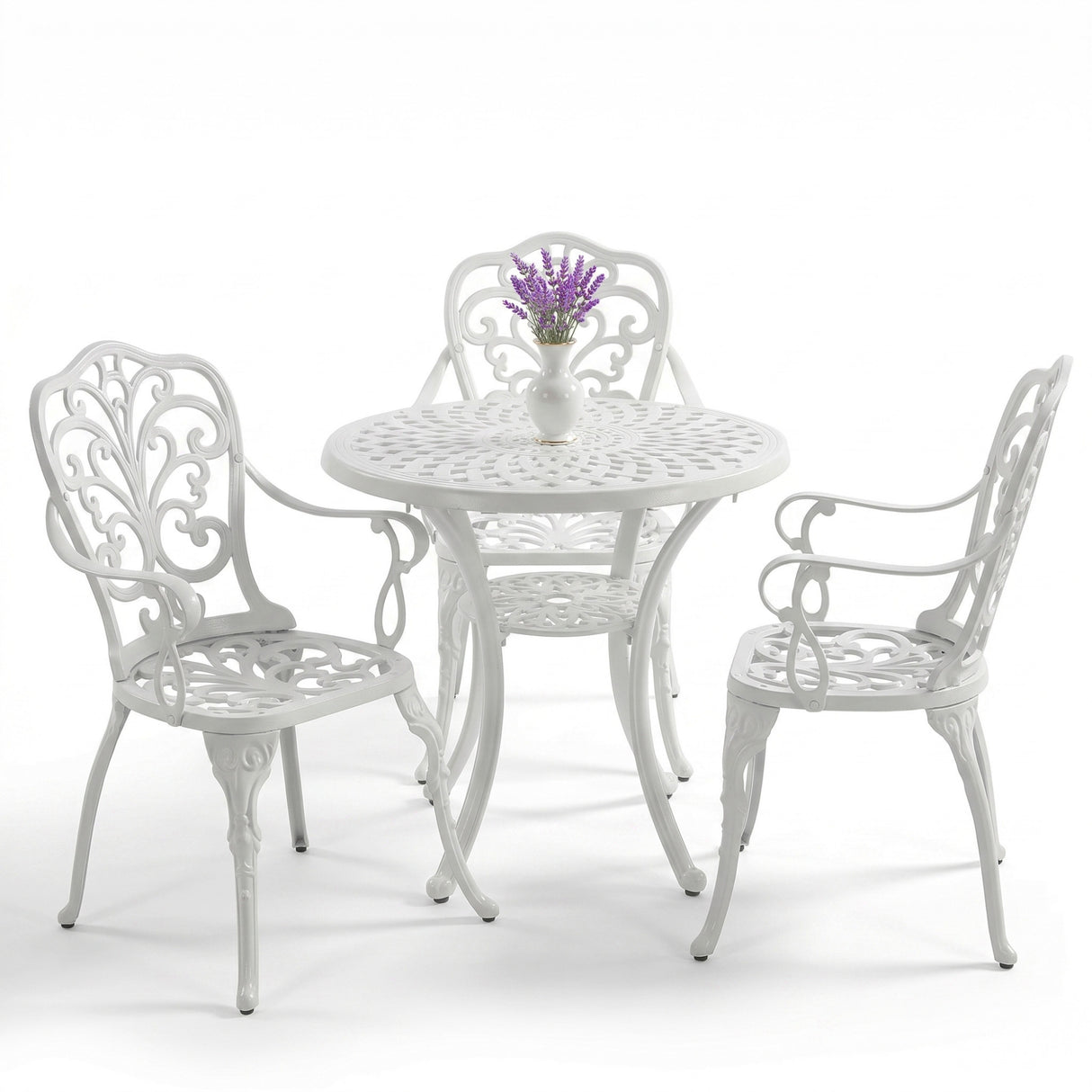 3-Seater Outdoor Cast Aluminum Bistro Set with Round Table (White)