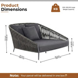 Outdoor Grey Rope Patio Daybed with Comfortable Dark Grey Cushion