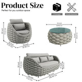Outdoor Rope 5-Seater Sofa Set with Glass Top Center Table (Grey)