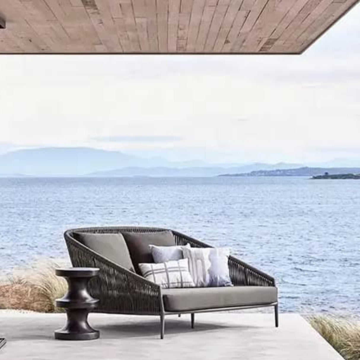 Outdoor Grey Rope Patio Daybed with Comfortable Dark Grey Cushion