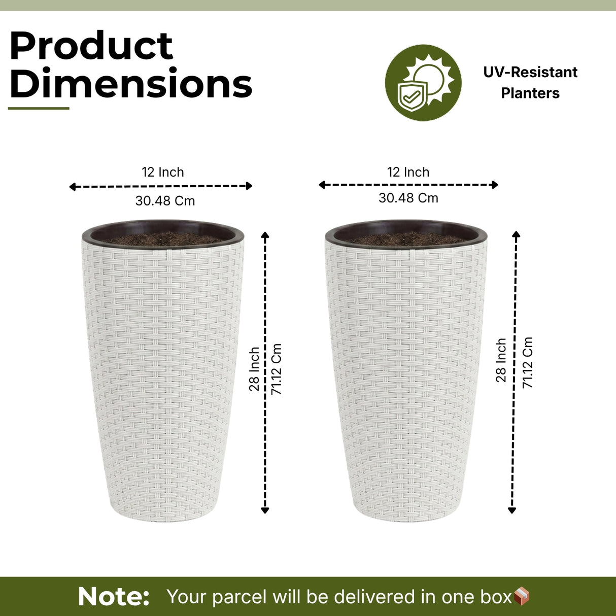 2-Piece Outdoor Wicker Planter Set (White)