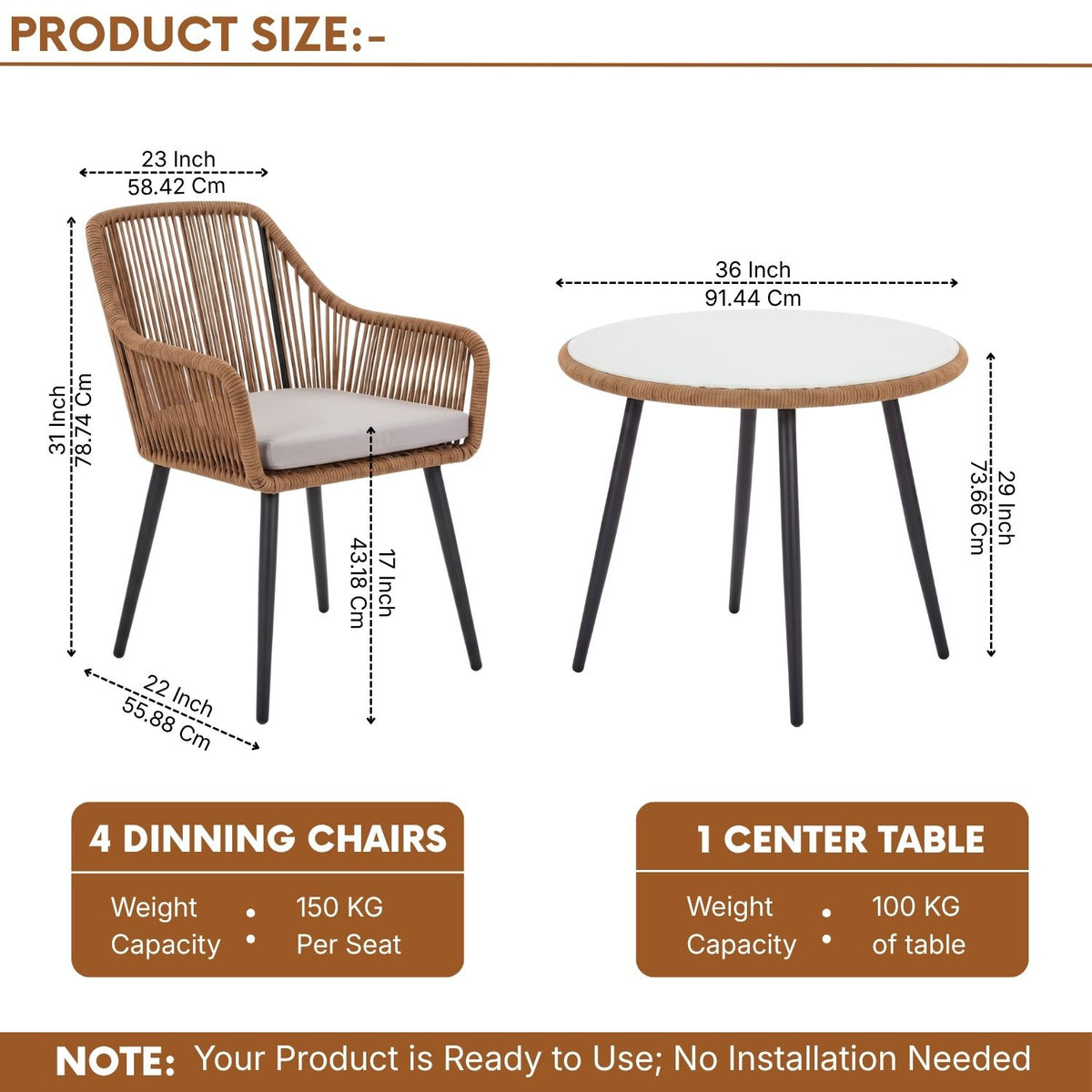 5-Piece Outdoor Rope Patio Dining Set