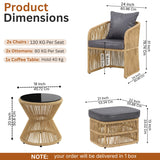 Outdoor 5 Piece Rope Patio Chair Ottoman Set (Beige & Dark Grey)