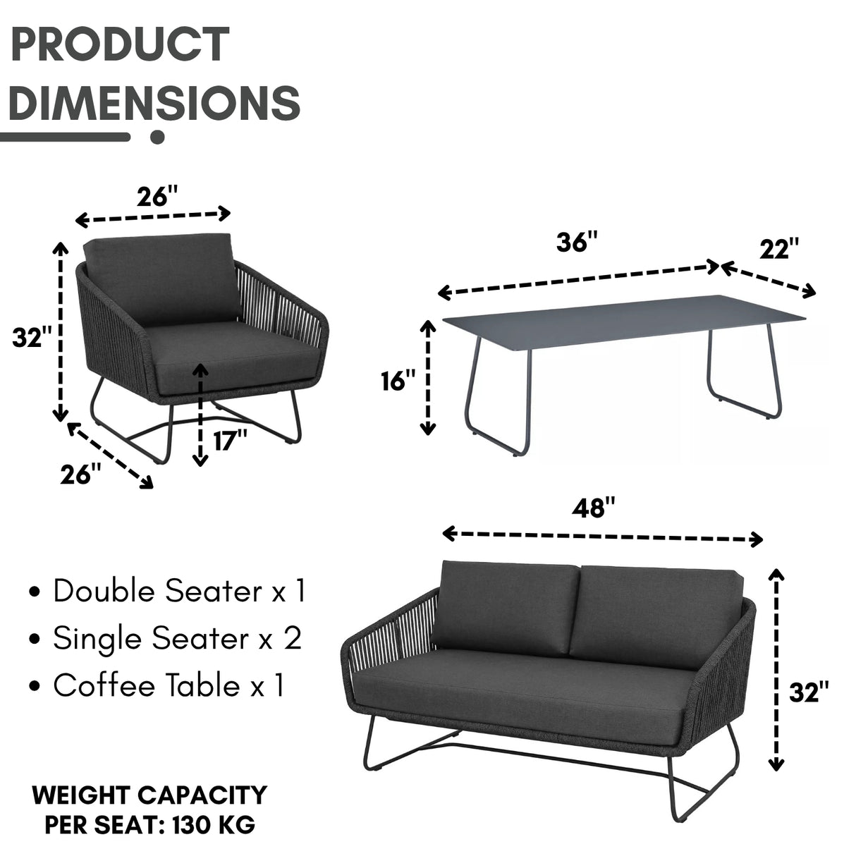 4 Piece Outdoor All-Weather Rope Sofa Set