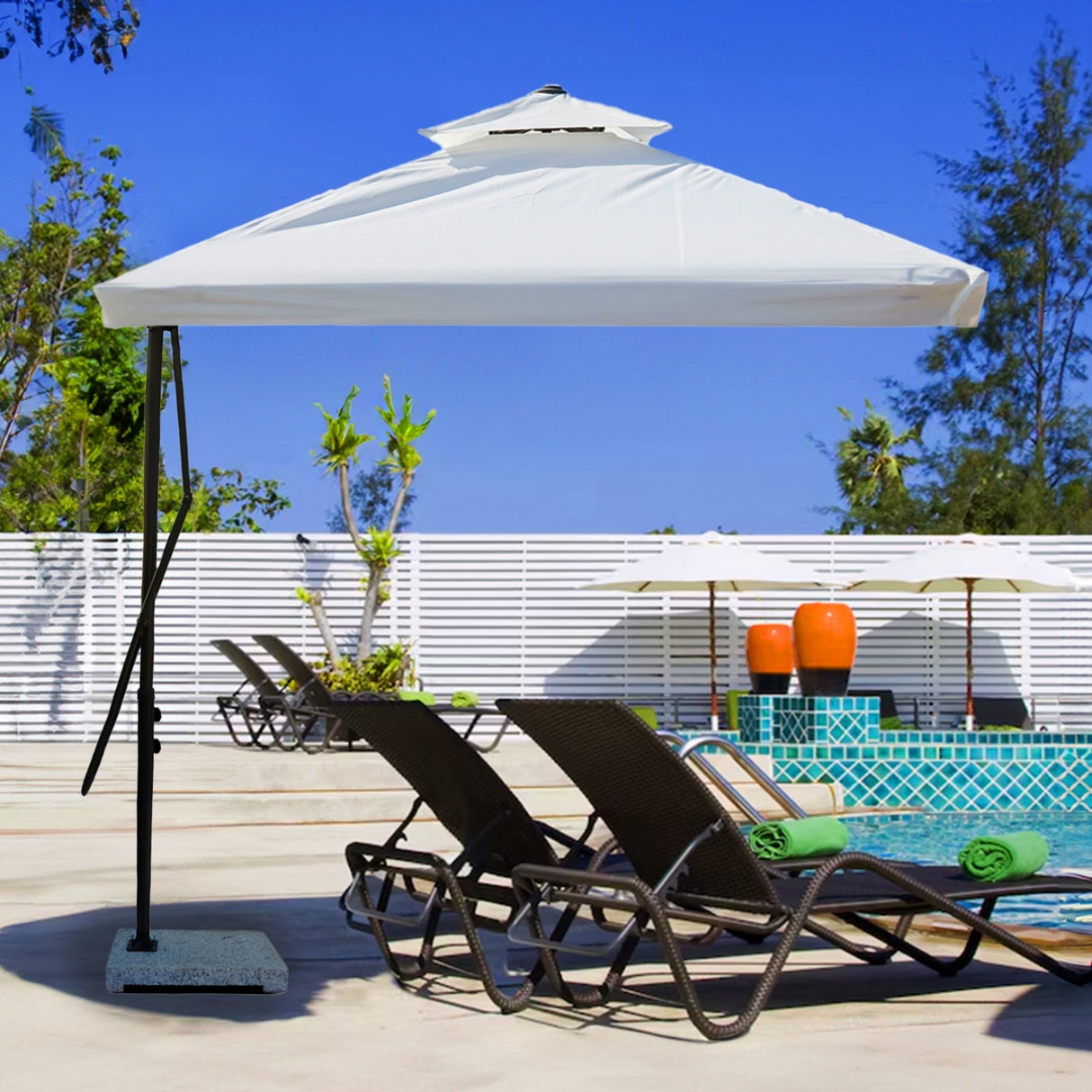 10ft Side Pole Square Shape Outdoor Umbrella With Marble Base (White)