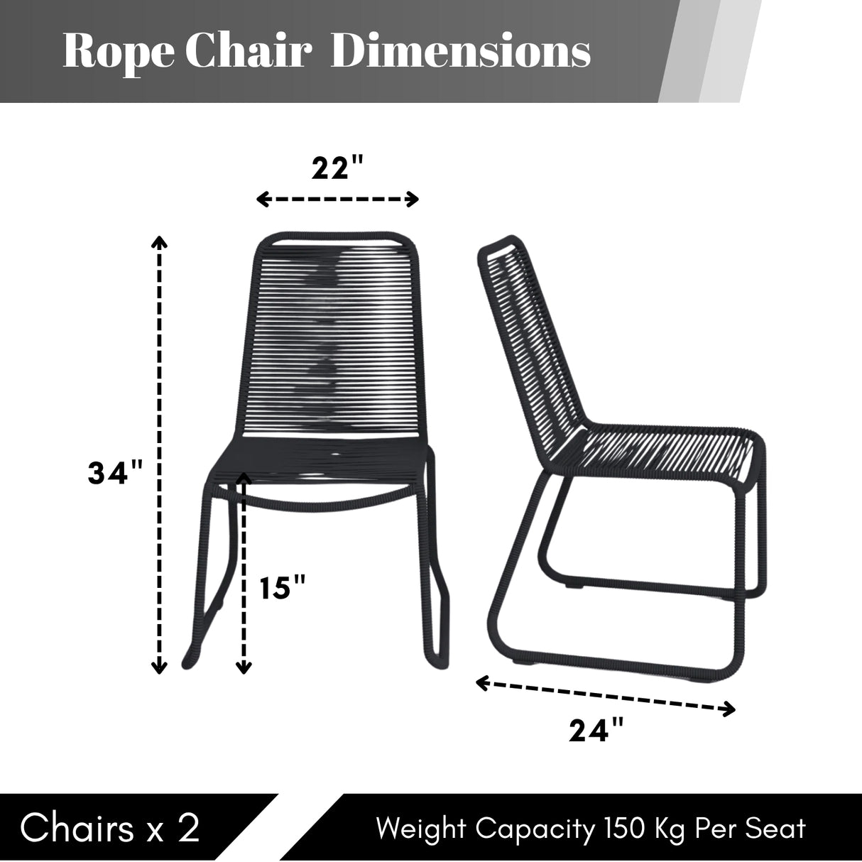 2-Piece Outdoor Rope Patio Dining Chairs