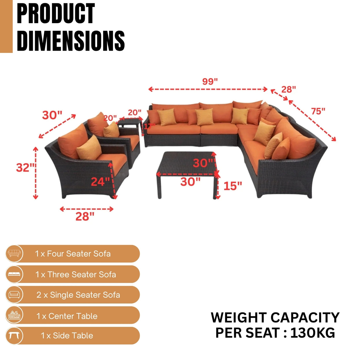 All Weather Outdoor Wicker Garden L-Shape Sectional Conversation Set