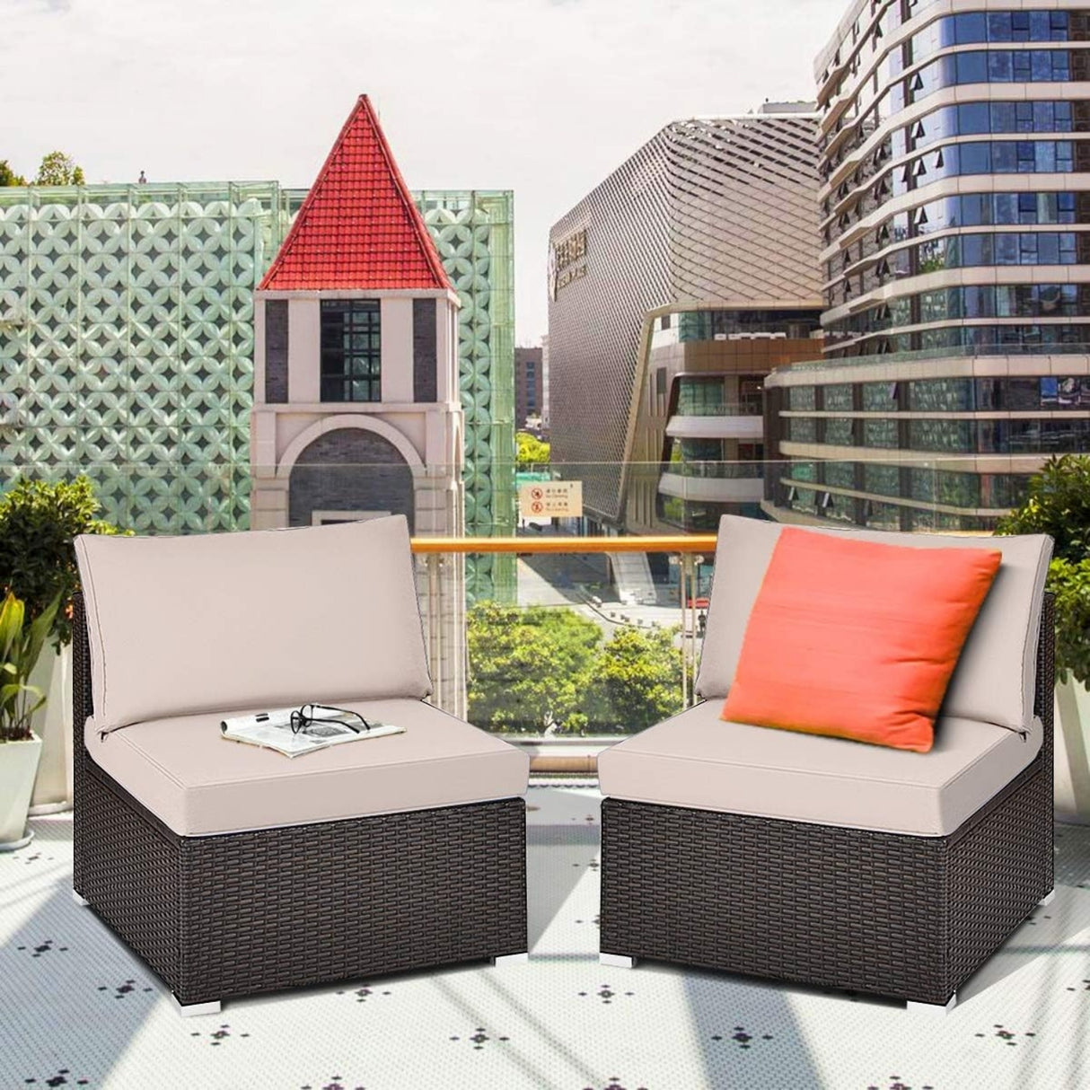 2-Piece Outdoor Wicker Armless Sofa