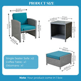 Outdoor 5 Piece Patio Wicker All Weather Sectional Furniture Set