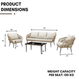 Outdoor Rope Conversation Patio Sofa Set (Beige/Cream)
