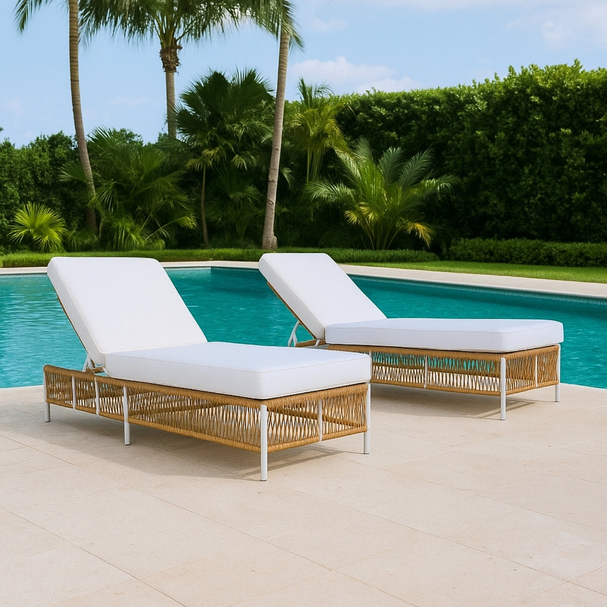 Outdoor Rope Lounge Chairs Set of 2 with Thick Cushions