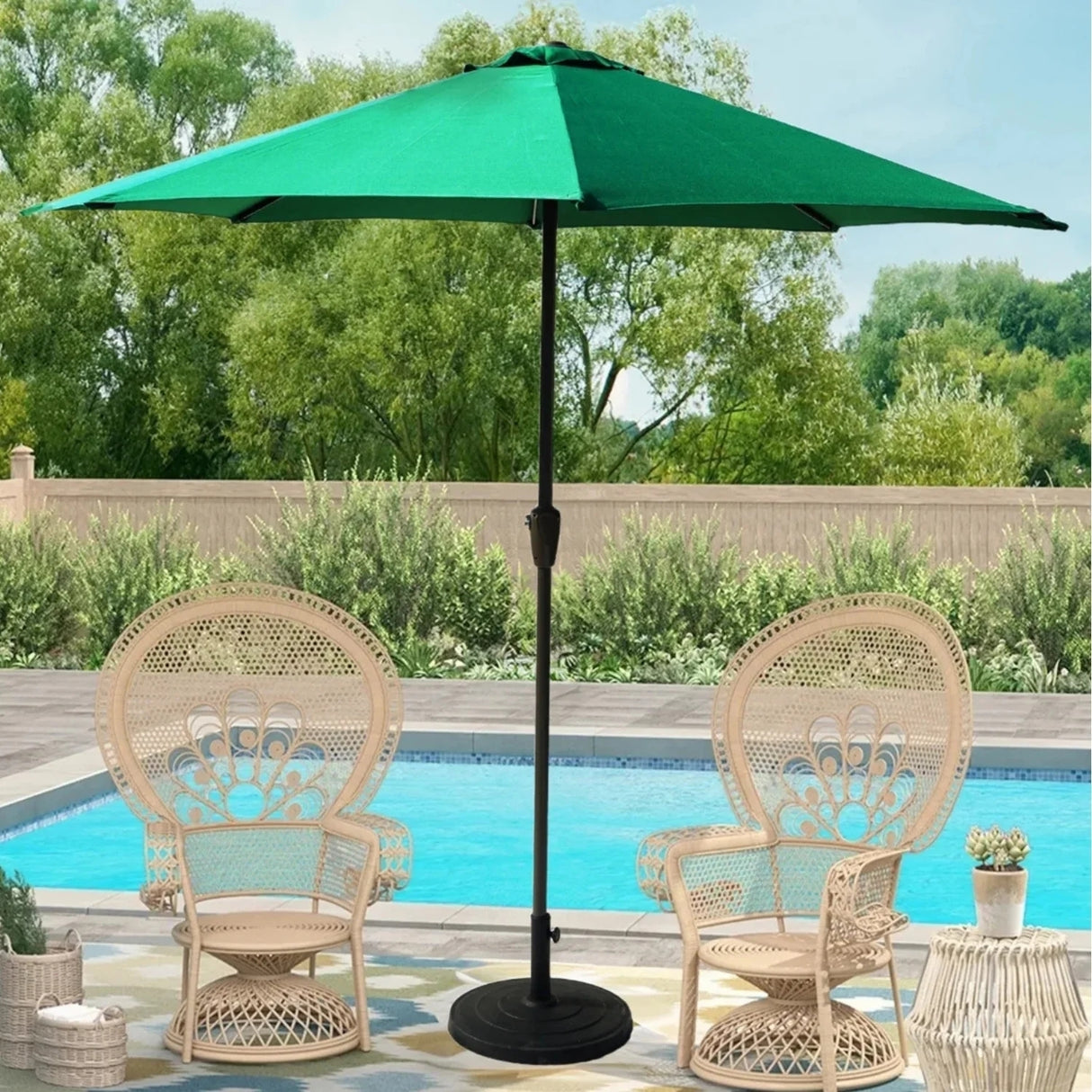 9ft Green Color Outdoor Patio Umbrella with Centre Pole