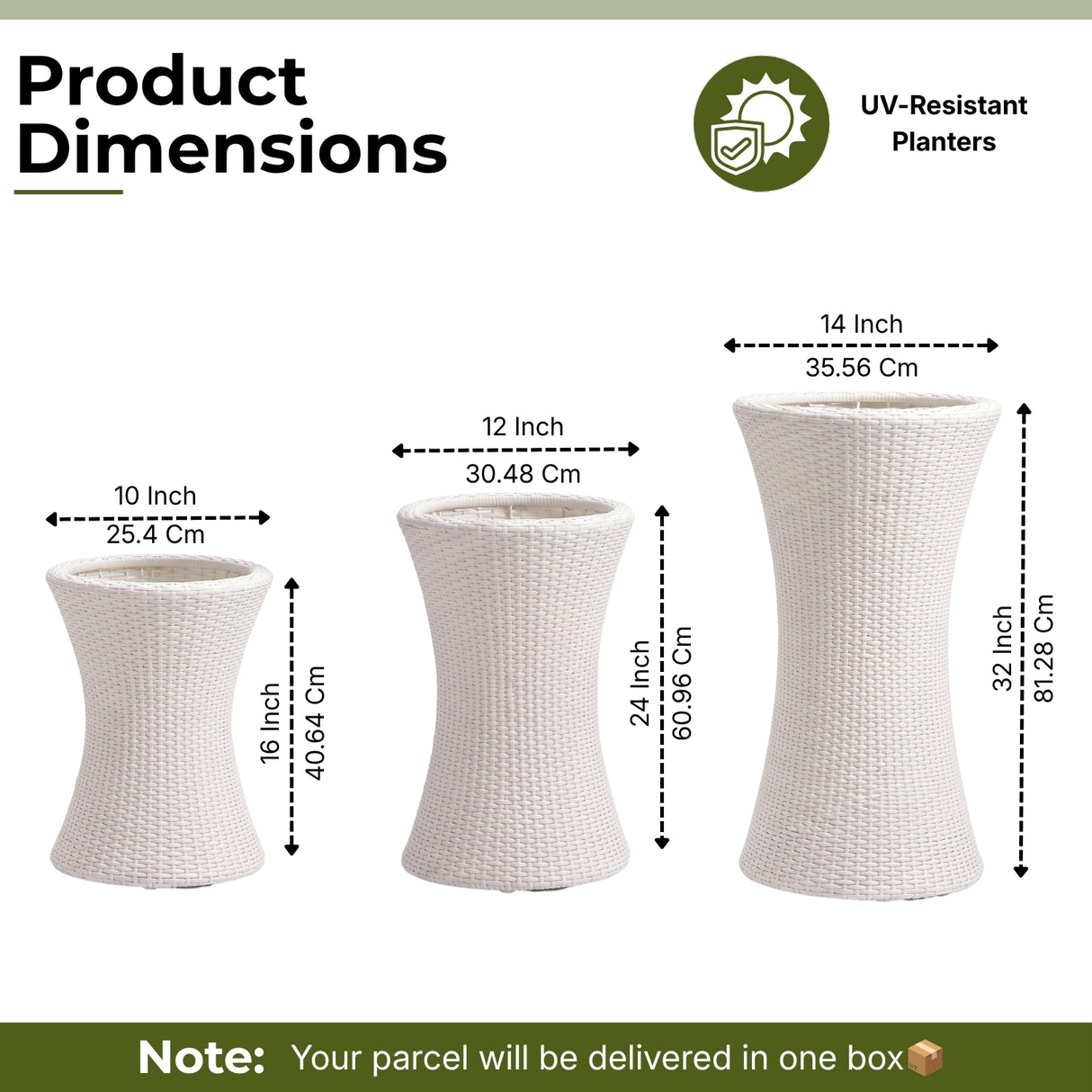 Outdoor Hourglass Design Set of 3 Wicker Planters (White)