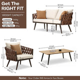 4-Piece Outdoor Rope Sofa Set With Glass Top Table (Brown & Off-White)