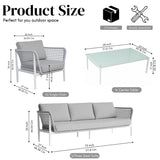 Outdoor Rope 5-Seater  Sofa Set With Glass Top Table (Grey)