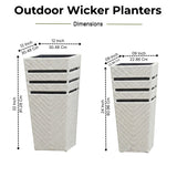 Outdoor Tall Square Rattan Planter Set of 2 (White)