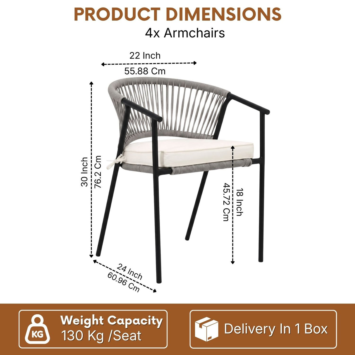 4-Piece Outdoor Rope Patio Dining Chairs