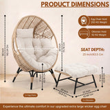 4-Piece Outdoor Wicker Egg Chair Set with Ottomans (Beige & Off-White)