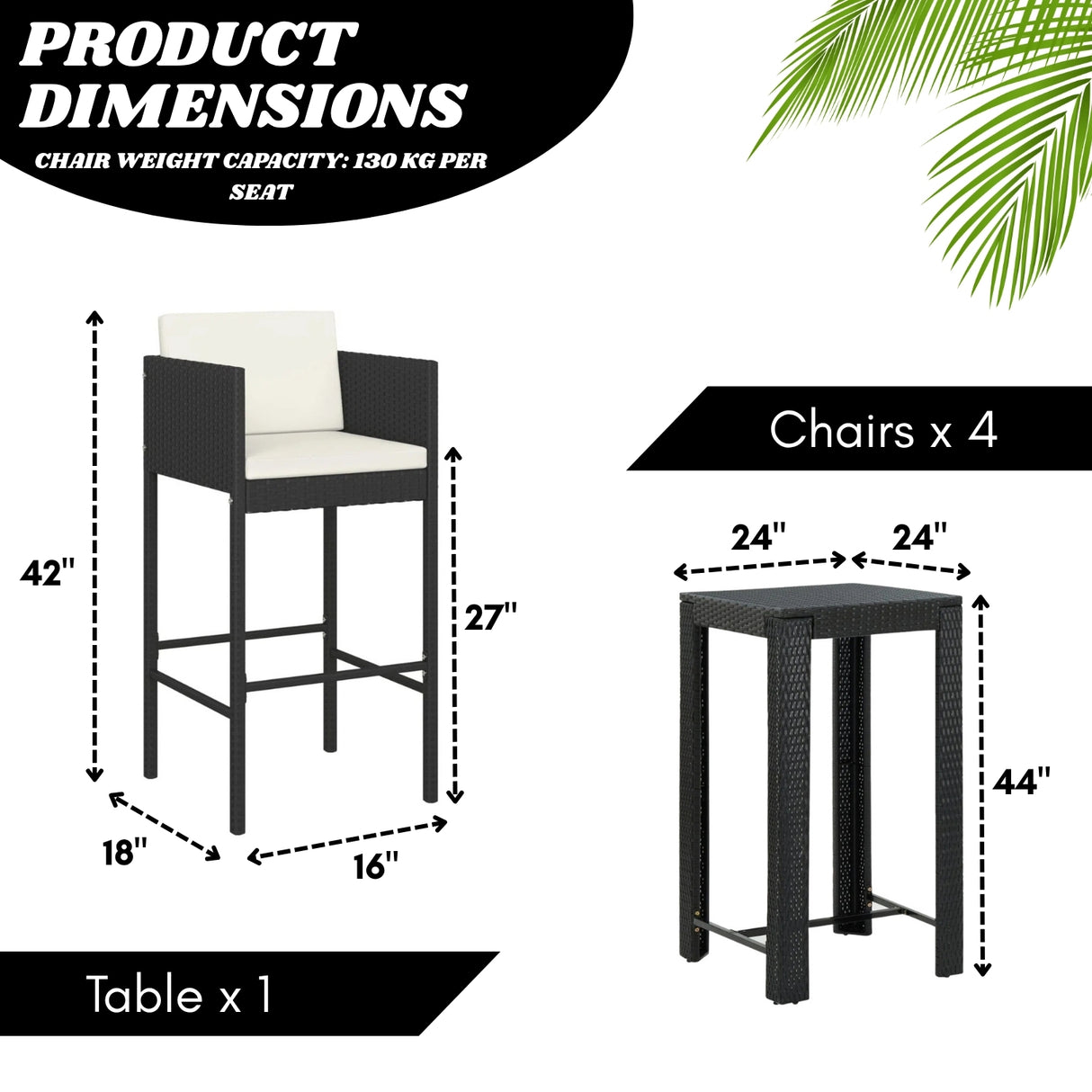 5-Piece Outdoor Rattan Wicker Bar Set