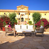 7 Seater Outdoor Rope Sofa Set with Ottomans