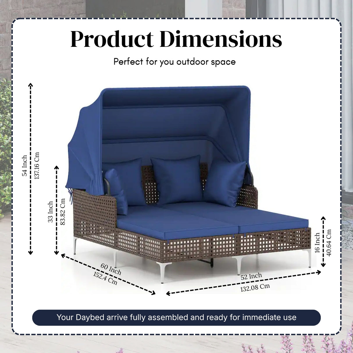Luxury Outdoor Rattan Wicker Daybed with Canopy & Cushions