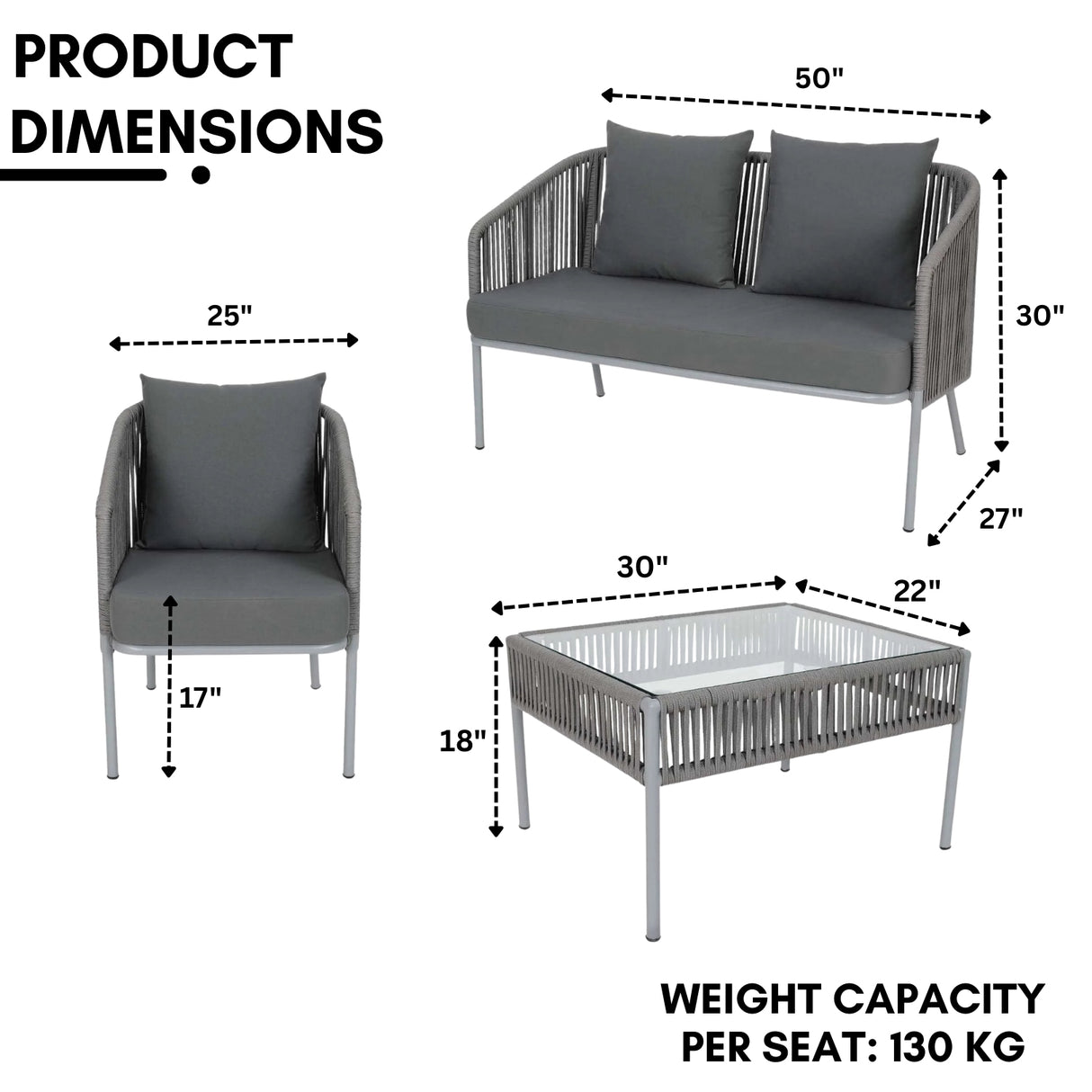 Outdoor 4 Piece Modern Woven Rope Sofa Set