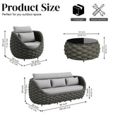 Outdoor Rope 5-Seater Sofa Set with Glass Top Center Table ( Blackish Grey & Grey)